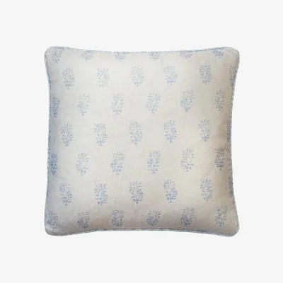 Andrew Martin Thyme Sky on Linen, Sustainable Feather, Cushion, 55cm x 55cm - Andrew Martin Linen & Linen Blend Floral & Small Prints