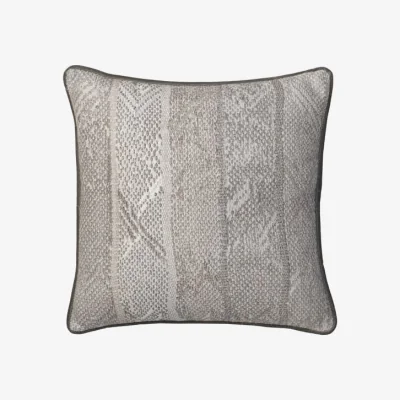 Andrew Martin Isthmus Smoke, Sustainable Feather, Cushion, 55cm x 55cm - Andrew Martin Linen & Linen Blend & Viscose Blend Herringbone & Stripe