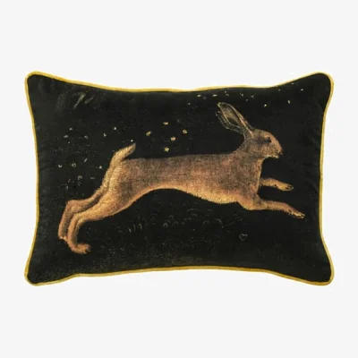 Andrew Martin Pisanello Hare, Sustainable Feather, Cushion, 55cm x 35cm, Black/Brown/Gold - Andrew Martin Velvet Animal