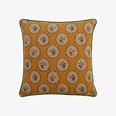 Andrew Martin Bobbin Sunshine, Sustainable Feather, Cushion - Andrew Martin Kit Kemp Linen Blend & Viscose Blend & Wool Blend Embroidered & Floral & Weave