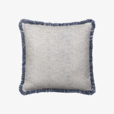 Andrew Martin Canalasso Denim, Sustainable Feather, Cushion - Andrew Martin Sophie Paterson With Trim/Fringe & Cotton Blend & Linen Blend Stripe