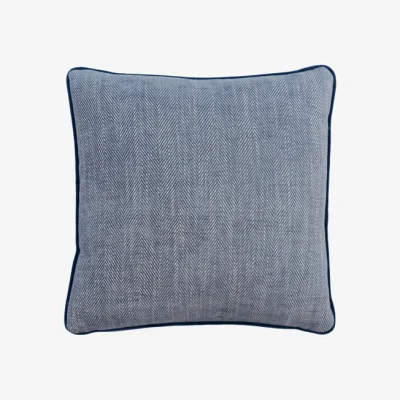 Andrew Martin Summit Denim, Sustainable Feather, Cushion, 55cm x 55cm - Andrew Martin Viscose Blend Herringbone & Plain & Weave