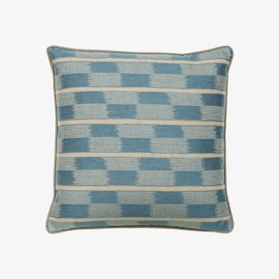 Andrew Martin Positano Aqua Reverse, Sustainable Feather, Cushion - Andrew Martin Linen Blend Geometric