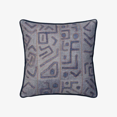 Andrew Martin Ashanti Denim, Sustainable Feather, Cushion, 55cm x 55cm - Andrew Martin Linen & Linen Blend & Viscose Blend Geometric