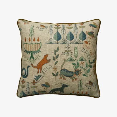 Andrew Martin Scout Forest, Sustainable Feather, Cushion - Andrew Martin Linen & Linen Blend Embroidered & Animal & Floral