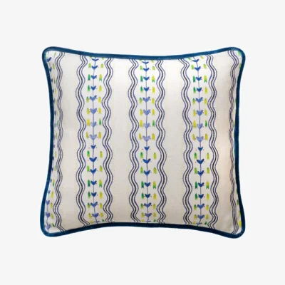 Andrew Martin Hearty Indigo, Sustainable Feather, Cushion - Andrew Martin Kit Kemp Linen & Linen Blend Floral & Stripe