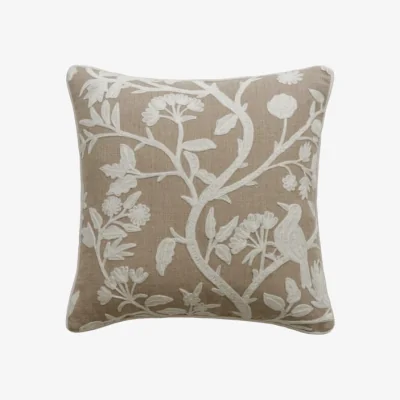Andrew Martin Birdsong Ivory, Sustainable Feather, Cushion - Andrew Martin Linen Blend Embroidered & Floral