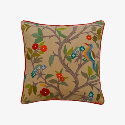 Andrew Martin Birdsong Multi, Sustainable Feather, Cushion - Andrew Martin Linen Blend Embroidered & Floral