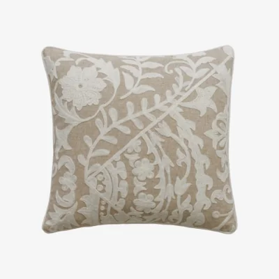 Andrew Martin Glasshouse Ivory, Sustainable Feather, Cushion - Andrew Martin Cotton Blend & Linen Blend Embroidered & Floral