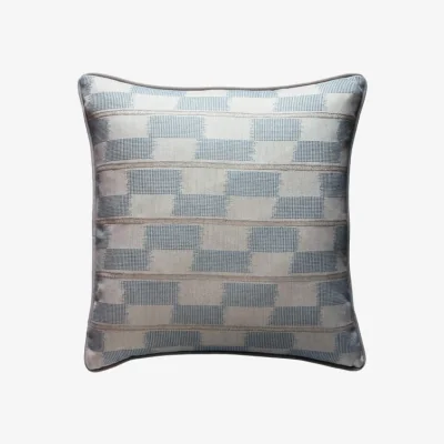 Andrew Martin Positano Aqua, Sustainable Feather, Cushion - Andrew Martin Cotton Blend Geometric & Stripe