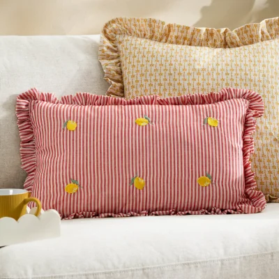 Arighi Bianchi Luna Embroidered Ruffle Cushion, Yellow