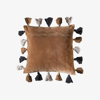 Barker and Stonehouse Dark Gold Tassel Cushion, Brown Cotton | Barker & Stonehouse