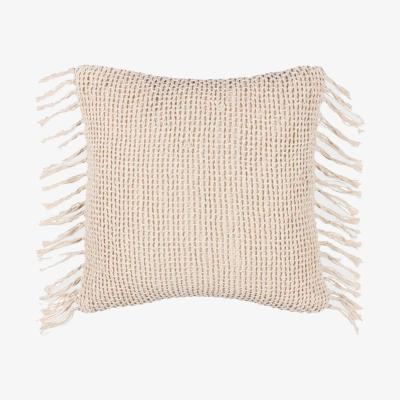 Barker and Stonehouse Natural Fringed Cushion, Square, Neutral 100% Cotton | Barker & Stonehouse