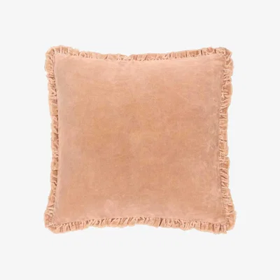 Barker and Stonehouse Apricot Muted Ruffled Cushion, Square, Orange 100% Cotton | Barker & Stonehouse
