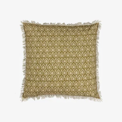 Barker and Stonehouse Olive Fringed Deco Cushion, Square, Green 100% Cotton | Barker & Stonehouse