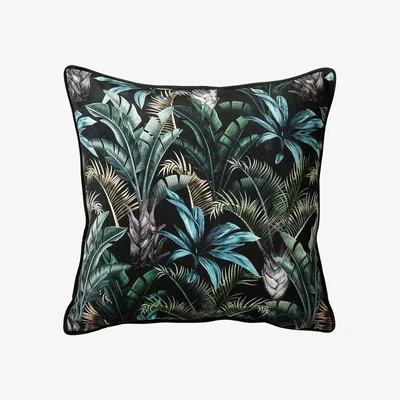 Barker and Stonehouse Wild Flora Cushion, Black and Green