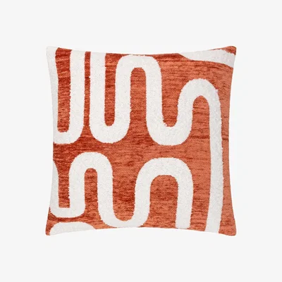 Barker and Stonehouse Terracotta Waves Cushion, Square, Orange Polyester | Barker & Stonehouse