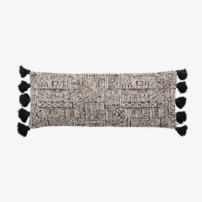 Barker and Stonehouse Black & Cream Oversized Textured Cushion with Tassels | Barker & Stonehouse