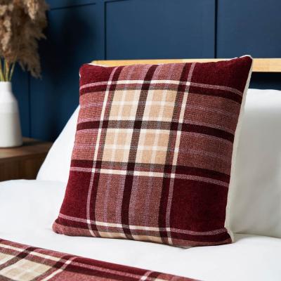 BHS.com Luxury Warm Check Cushion with Sherpa, Red