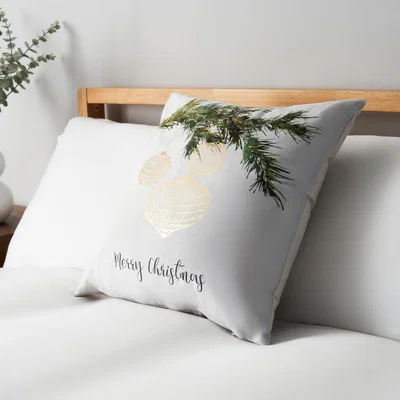 BHS.com Christmas Bauble Cushion With Foil Design, Gold and Natural