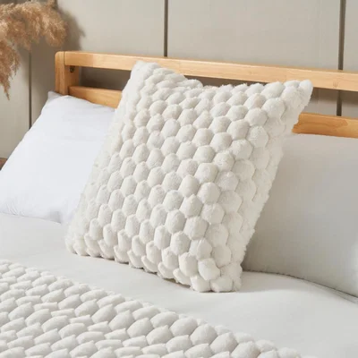 BHS.com Honeycomb Faux Fur Cushion, Cream