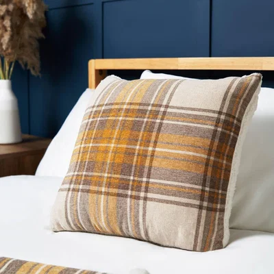 BHS.com Luxury Warm Check Cushion with Sherpa, Ochre