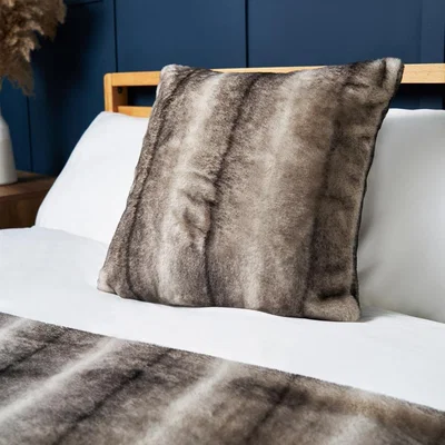 BHS.com Faux Fur Cushion with Stripe, Natural