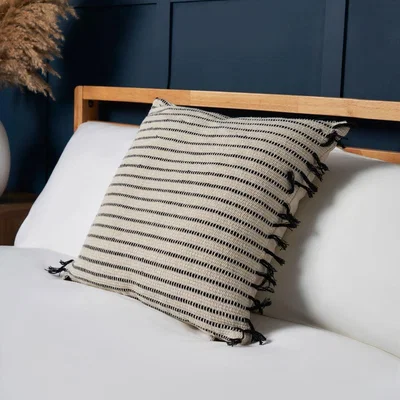 BHS.com 100% Cotton Stripe Cushion with Fringe, Black