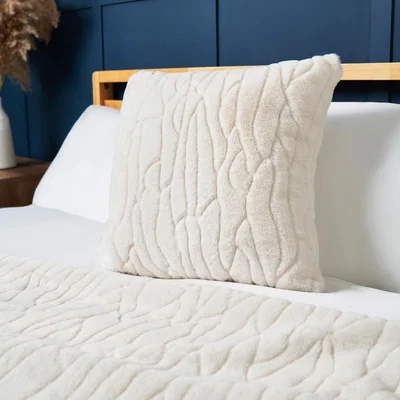 BHS.com Luxury Embossed Rabbit Faux Fur Cushion, Cream