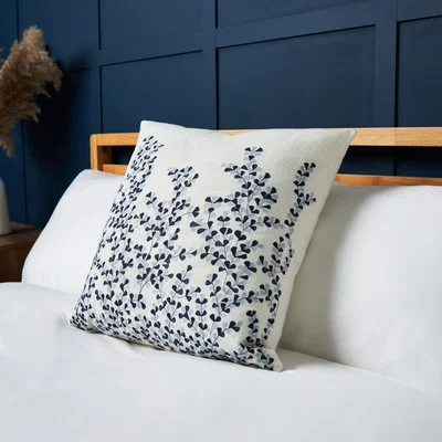 BHS.com 100% Cotton Cushion with Embroidered Design, Navy