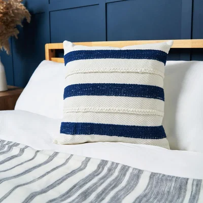 BHS.com Riviera Stripe Cushion with Fringe, Navy