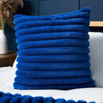 BHS.com Jumbo Cord Cushion with Plain Velvet Backing, Cobalt Blue