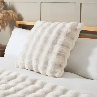 BHS.com Scalloped Faux Fur Cushion, Cream