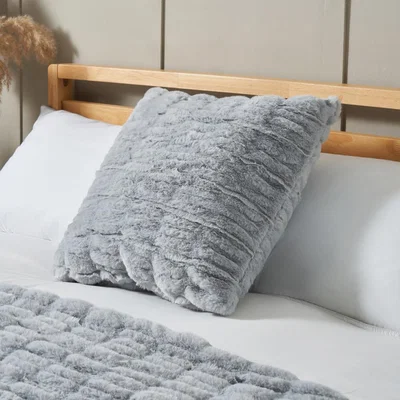 BHS.com Ruched Faux Fur Cushion, Grey