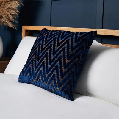 BHS.com Cut Velvet Cushion, Navy