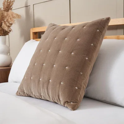 BHS.com Cross Stitch Quilted Cushion, Taupe