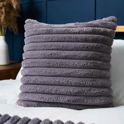 BHS.com Jumbo Cord Cushion with Plain Velvet Backing, Grey