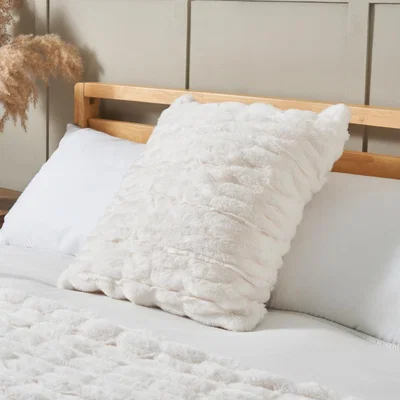 BHS.com Ruched Faux Fur Cushion, Cream