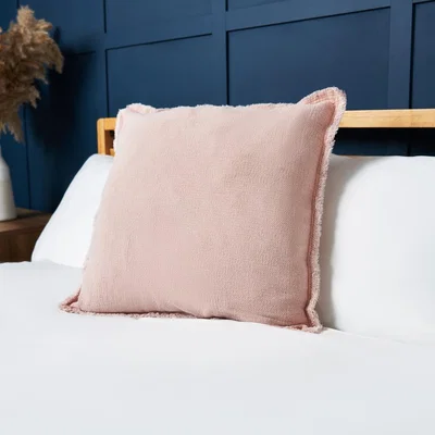 BHS.com Cotton Cushion with Frayed Edge, Blush