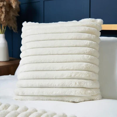 BHS.com Jumbo Cord 45cm Cushion with Plain Velvet Backing, Cream