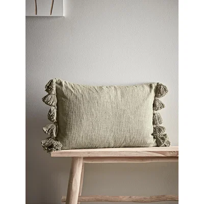 Cox and Cox Woven Tasselled Cushion - Khaki