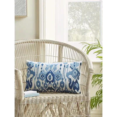 Cox and Cox NEW Embroidered Blue Ikat Cushion