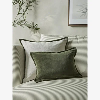 Cox and Cox Velvet & Cotton Linen Rectangular Cushion - Moss Green