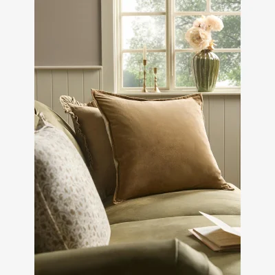 Cox and Cox Velvet & Cotton Linen Large Square Cushion Cover - Nutmeg