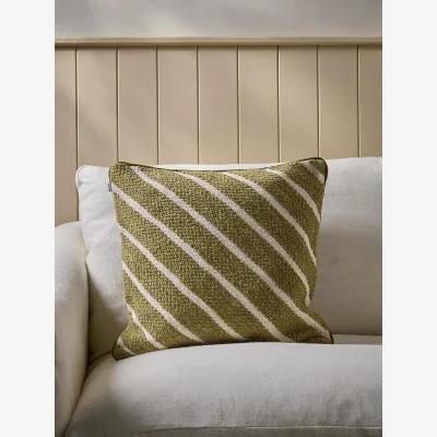 Cox and Cox Textured Wide Stripe Cushion - Olive