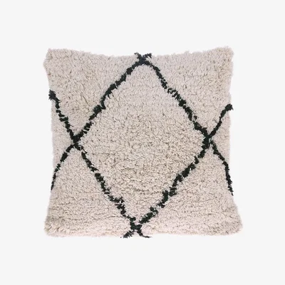Cult Furniture HKliving Cotton Diamond Cushion, Cream & Black