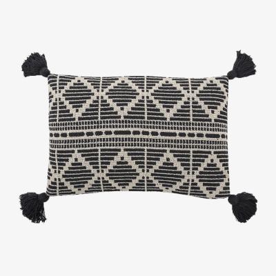 Cult Furniture Rectangular Patterned Cushion with Tassels, Black and White