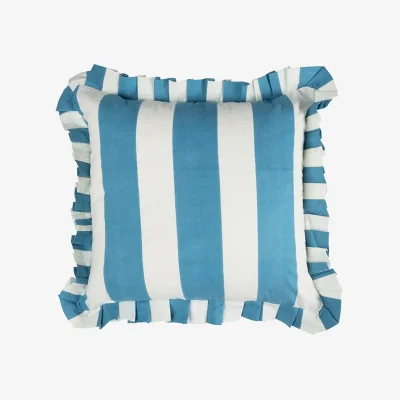 Casa by JJ Poppy Blue and White Cabana Striped Ruffled Pillow Cover