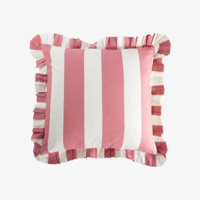 Casa by JJ Poppy Pink Candy Cabana Stripe Ruffled Pillow Cover