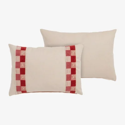 Casa by JJ Pink and Red Check Lumbar Pillow Cover